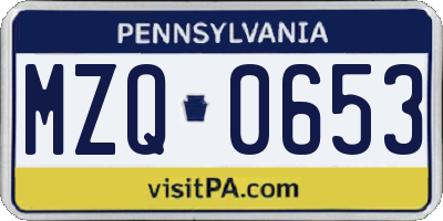 PA license plate MZQ0653
