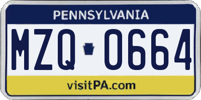 PA license plate MZQ0664