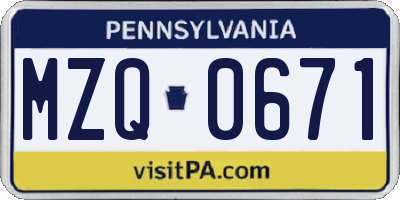 PA license plate MZQ0671