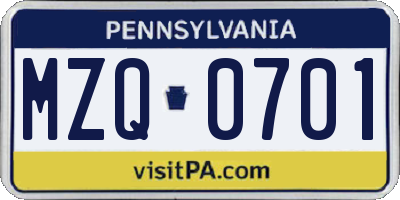 PA license plate MZQ0701