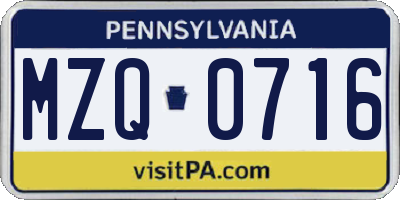 PA license plate MZQ0716