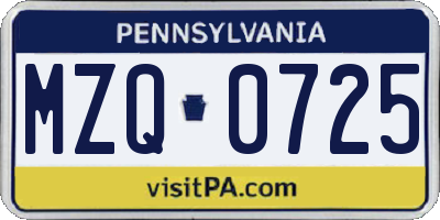 PA license plate MZQ0725
