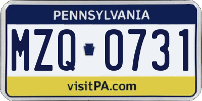 PA license plate MZQ0731