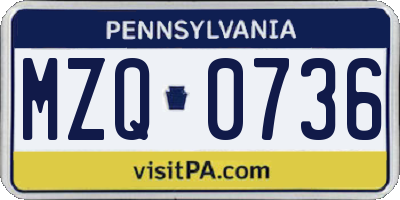 PA license plate MZQ0736