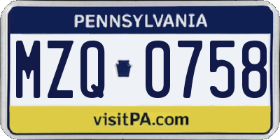 PA license plate MZQ0758