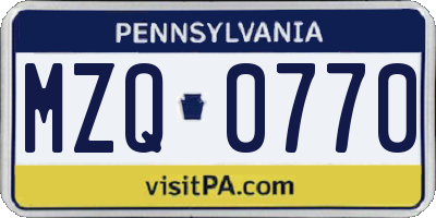 PA license plate MZQ0770