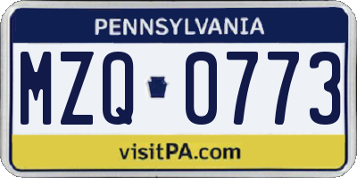 PA license plate MZQ0773