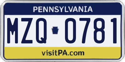 PA license plate MZQ0781