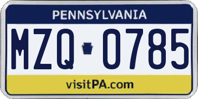 PA license plate MZQ0785