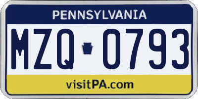 PA license plate MZQ0793
