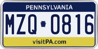 PA license plate MZQ0816