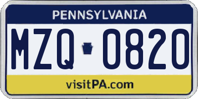 PA license plate MZQ0820