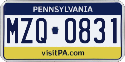 PA license plate MZQ0831