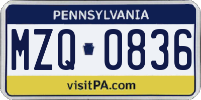 PA license plate MZQ0836
