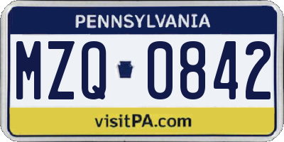 PA license plate MZQ0842