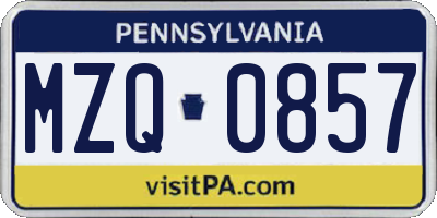 PA license plate MZQ0857
