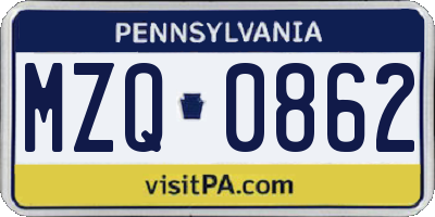 PA license plate MZQ0862