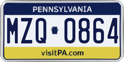 PA license plate MZQ0864