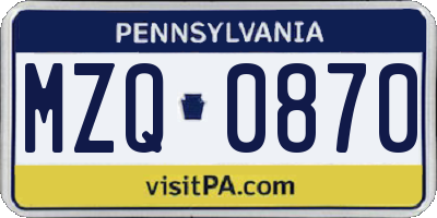 PA license plate MZQ0870