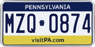 PA license plate MZQ0874