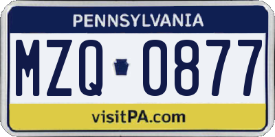 PA license plate MZQ0877