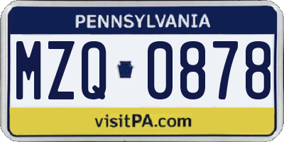 PA license plate MZQ0878