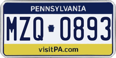 PA license plate MZQ0893