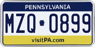 PA license plate MZQ0899