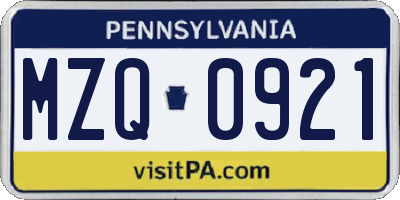 PA license plate MZQ0921