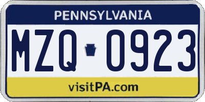 PA license plate MZQ0923