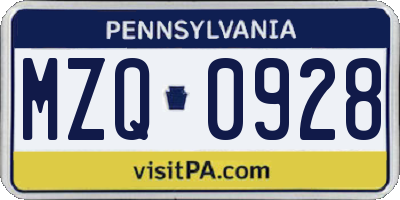 PA license plate MZQ0928