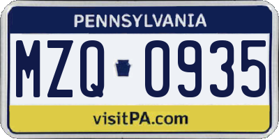 PA license plate MZQ0935