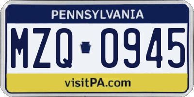 PA license plate MZQ0945