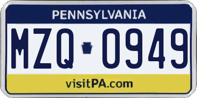 PA license plate MZQ0949
