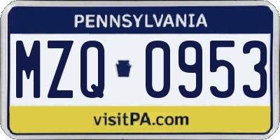PA license plate MZQ0953