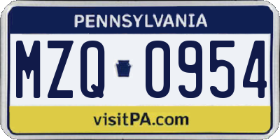 PA license plate MZQ0954