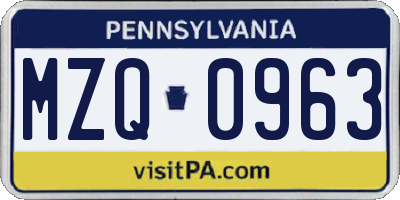 PA license plate MZQ0963