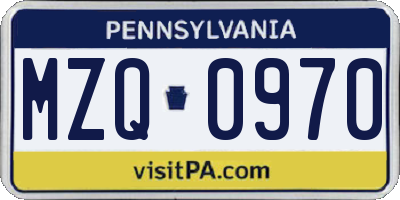 PA license plate MZQ0970