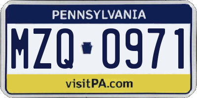 PA license plate MZQ0971