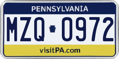 PA license plate MZQ0972