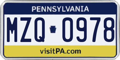 PA license plate MZQ0978