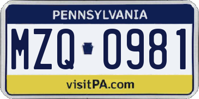 PA license plate MZQ0981