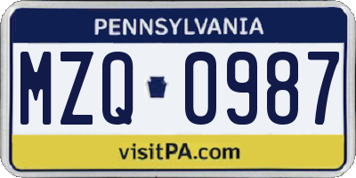 PA license plate MZQ0987