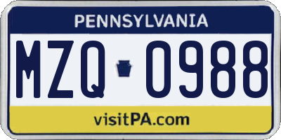 PA license plate MZQ0988