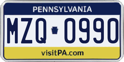 PA license plate MZQ0990