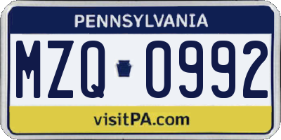 PA license plate MZQ0992