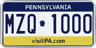 PA license plate MZQ1000