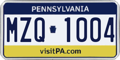 PA license plate MZQ1004
