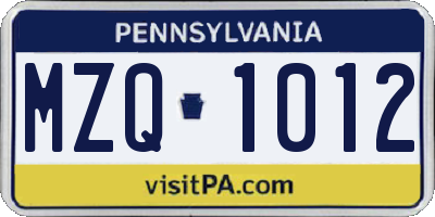 PA license plate MZQ1012