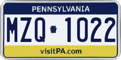 PA license plate MZQ1022